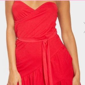 Red Frilly Bandeau Dress